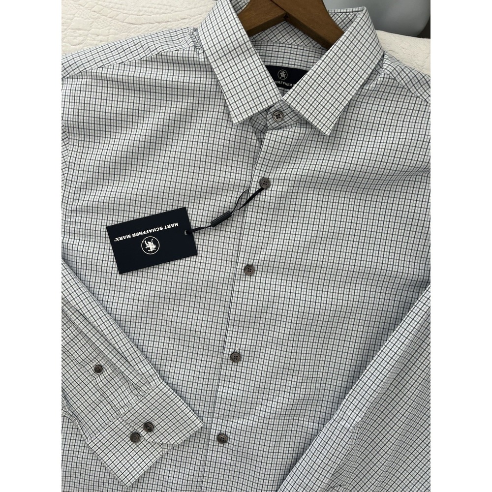 Hart Schaffner Marx‎ Mens Large NWT Gray Windowpane Dobby Dress Shirt Cotton